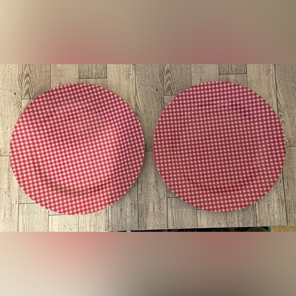 Pink Melamine Plaid 10 inch dinner plates set of 2